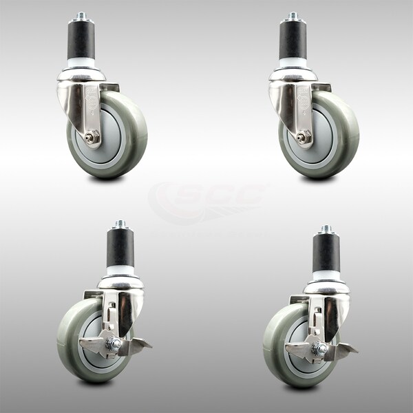 Service Caster 4 Inch 316SS Gray Poly Swivel 1-1/2 Inch Expanding Stem Caster Brake SCC, 2PK SCC-SS316EX20S414-PPUB-2-TLB-2-112 - main